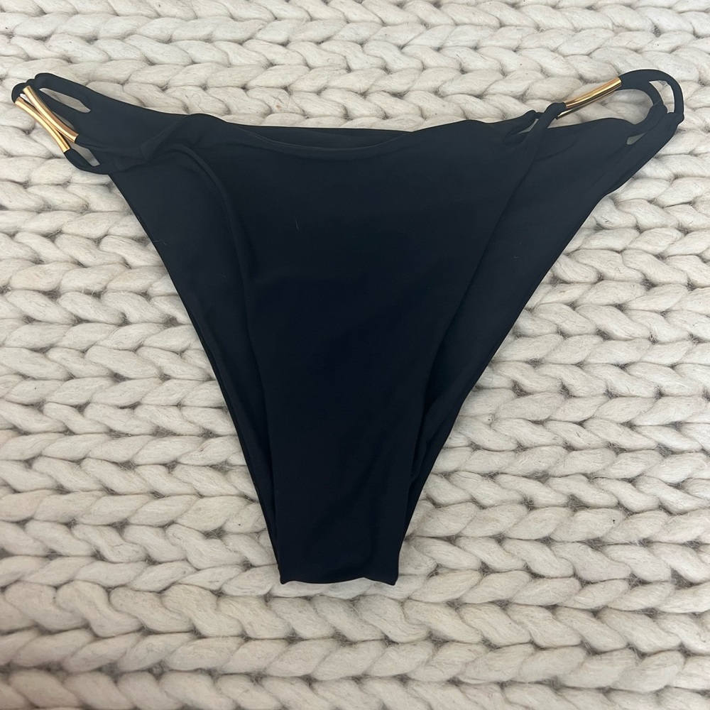 Black Women's Bikini Bottom with Gold Accent